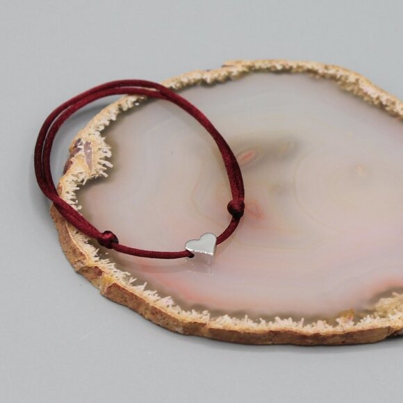 Jewelry heart burgundy silver string bracelet adjustable fashion delicate brand - Picture 2 of 7